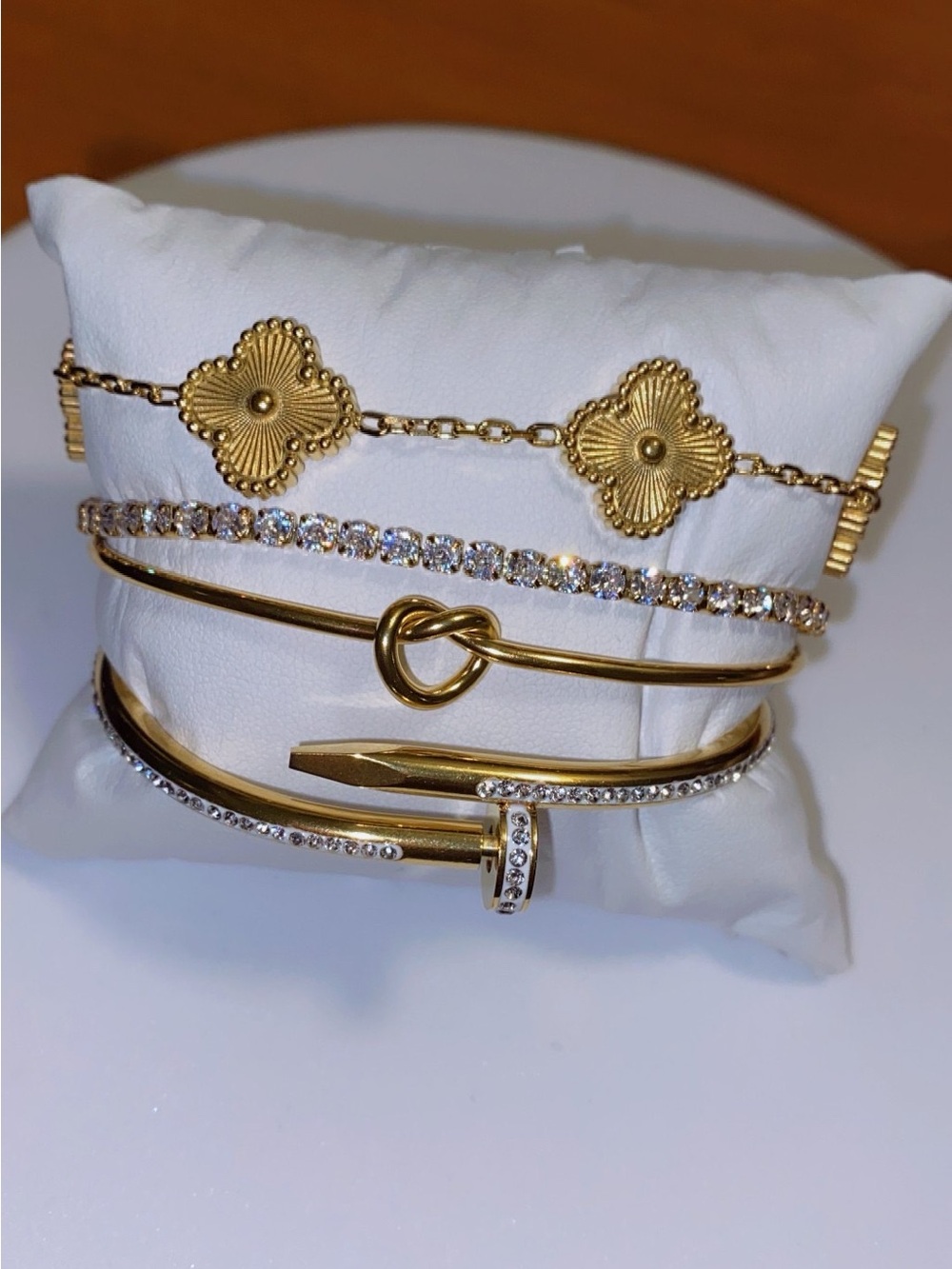 4PC Gold Stacked Bracelet Set with CZ Accents